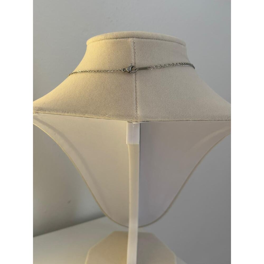 Blue Crystal Charm Necklace Silver Chain Dainty Minimal Pendant Gift - Picture 5 of 5